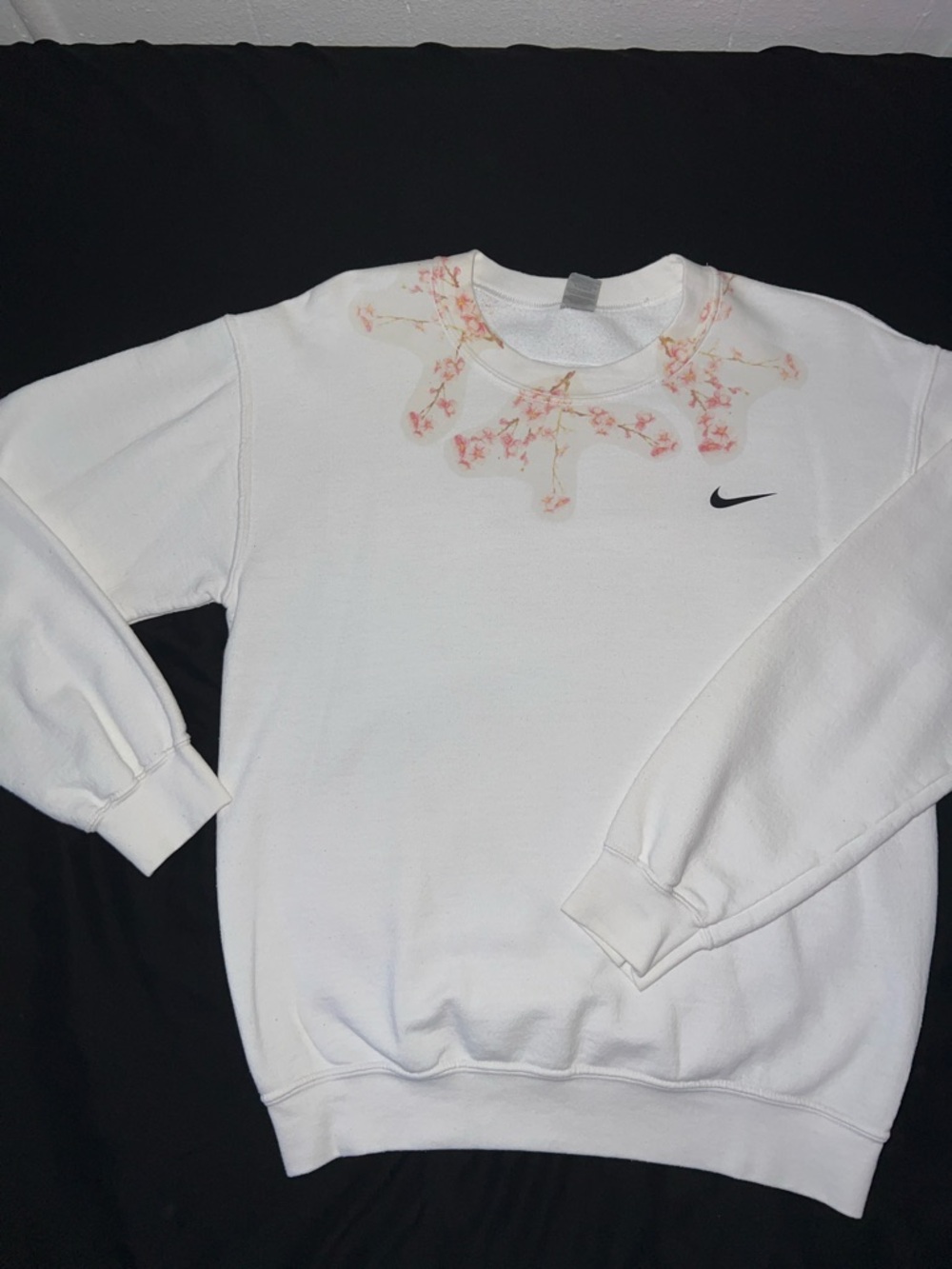 “Nike” White Sweatshirt with Pink Floral Neck Detail